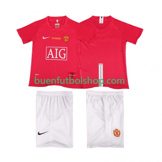 Camiseta de Fútbol Manchester United Retro Champions League 2007 2008 Primera Equipación Manga Corta Niño