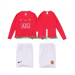 Camiseta de Fútbol Manchester United Retro Premier League 2008 2009 Primera Equipación Manga Larga Niño