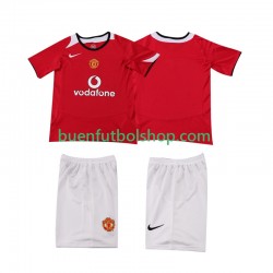 Camiseta de Fútbol Manchester United Retro 2005 2006 Primera Equipación Manga Corta Niño