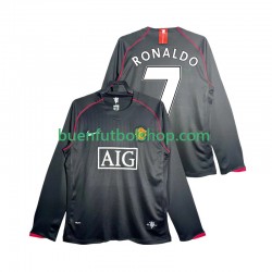 Camiseta de Fútbol Manchester United Critstiano Ronaldo 7 Retro 2007 2008 Segunda Equipación Manga Larga Hombre