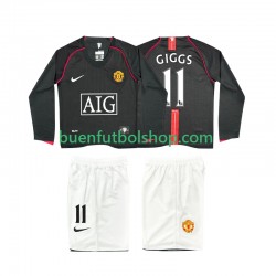 Camiseta de Fútbol Manchester United GIGGS 11 Retro 2007 2008 Segunda Equipación Manga Larga Niño