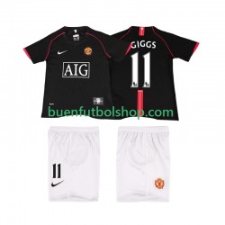 Camiseta de Fútbol Manchester United GIGGS 11 Retro 2007 2008 Segunda Equipación Manga Corta Niño