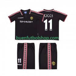 Camiseta de Fútbol Manchester United GIGGS 11 Retro 1998 1999 Segunda Equipación Manga Corta Niño