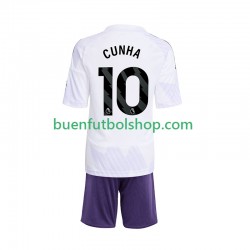 Camiseta de Fútbol Manchester United Matheus Cunha 10 2025-2026 Segunda Equipación Manga Corta Niño