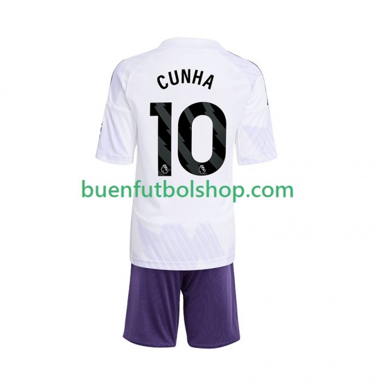 Camiseta de Fútbol Manchester United Matheus Cunha 10 2025-2026 Segunda Equipación Manga Corta Niño
