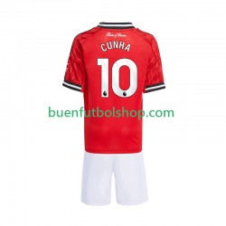 Camiseta de Fútbol Manchester United Matheus Cunha 10 2025-2026 Primera Equipación Manga Corta Niño