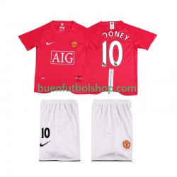 Camiseta de Fútbol Manchester United ROONEY 10 Retro Premier League 2007 2008 Primera Equipación Manga Corta Niño