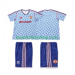 Camiseta de Fútbol Manchester United Retro 1990 1992 Segunda Equipación Manga Corta Niño