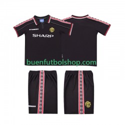 Camiseta de Fútbol Manchester United Retro 1998 1999 Segunda Equipación Manga Corta Niño