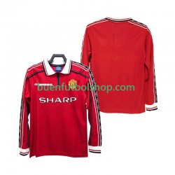 Camiseta de Fútbol Manchester United Retro 1998 1999 Primera Equipación Manga Larga Hombre