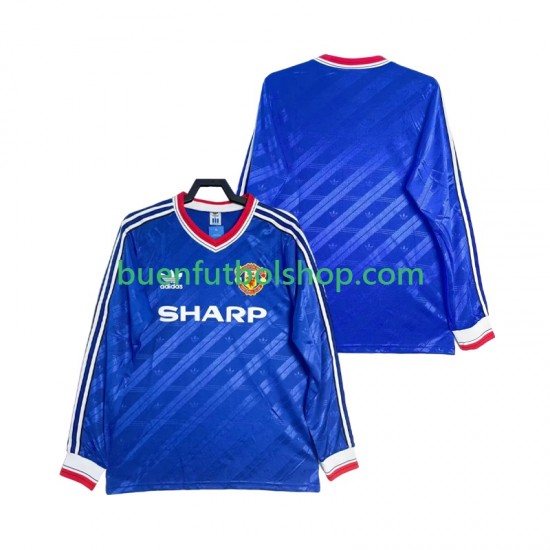 Camiseta de Fútbol Manchester United Retro 1986 1988 Tercera Equipación Manga Larga Hombre