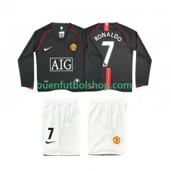 Camiseta de Fútbol Manchester United Ronaldo 7 Retro 2007 2008 Segunda Equipación Manga Larga Niño