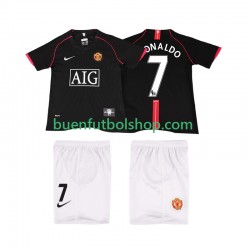 Camiseta de Fútbol Manchester United Ronaldo 7 Retro 2007 2008 Segunda Equipación Manga Corta Niño