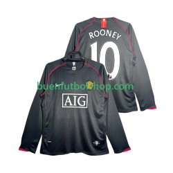 Camiseta de Fútbol Manchester United Rooney 10 Retro 2007 2008 Segunda Equipación Manga Larga Hombre