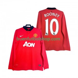 Camiseta de Fútbol Manchester United Rooney 10 Retro 2013 2014 Primera Equipación Manga Larga Hombre