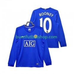 Camiseta de Fútbol Manchester United Rooney 10 Retro 2008 2009 Tercera Equipación Manga Larga Hombre