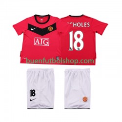 Camiseta de Fútbol Manchester United SCHOLES 18 Retro 2009 2010 Primera Equipación Manga Corta Niño