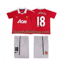 Camiseta de Fútbol Manchester United SCHOLES 18 Retro 2010 2011 Primera Equipación Manga Corta Niño