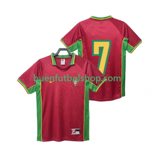 Camiseta de Fútbol Portugal 7 Retro 1998 Primera Equipación Manga Corta Hombre