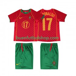 Camiseta de Fútbol Portugal Cristiano Ronaldo 17 Retro 2004 Primera Equipación Manga Corta Niño