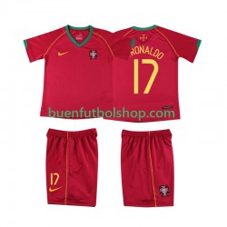 Camiseta de Fútbol Portugal Cristiano Ronaldo 17 Retro 2006 Primera Equipación Manga Corta Niño