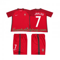 Camiseta de Fútbol Portugal RONALDO 7 Retro 2016 Primera Equipación Manga Corta Niño
