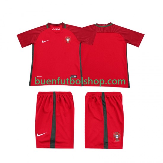 Camiseta de Fútbol Portugal Retro 2016 Primera Equipación Manga Corta Niño