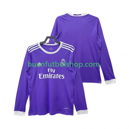 Camiseta de Fútbol Real Madrid Retro 2016 2017 Segunda Equipación Manga Larga Hombre