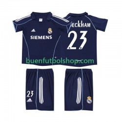 Camiseta de Fútbol Real Madrid BECKHAM 23 Retro 2005 2006 Segunda Equipación Manga Corta Niño