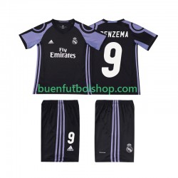 Camiseta de Fútbol Real Madrid BENZEMA 9 Retro 2016 2017 Tercera Equipación Manga Corta Niño