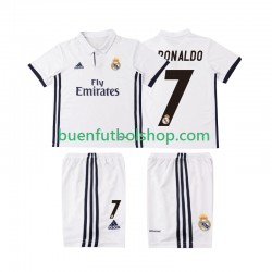 Camiseta de Fútbol Real Madrid Cristiano Ronaldo 7 Retro 2016 2017 Primera Equipación Manga Corta Niño