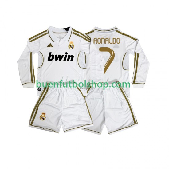 Camiseta de Fútbol Real Madrid Cristiano Ronaldo 7 Retro 2011 2012 Primera Equipación Manga Larga Niño