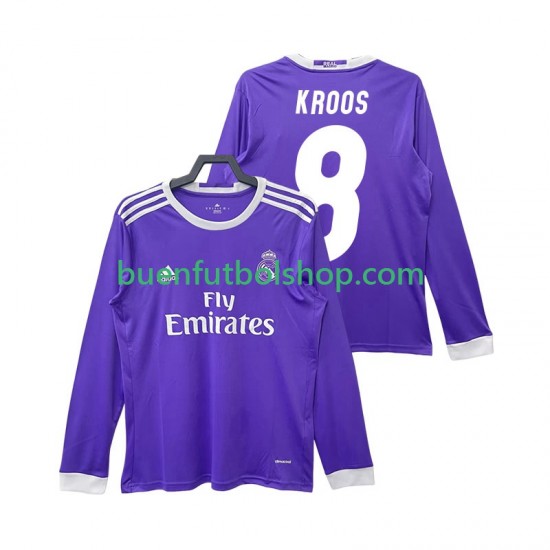 Camiseta de Fútbol Real Madrid KROOS 8 Retro 2016 2017 Segunda Equipación Manga Larga Hombre