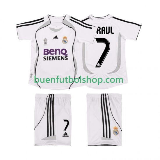 Camiseta de Fútbol Real Madrid RAUL 7 Retro 2006 2007 Primera Equipación Manga Corta Niño