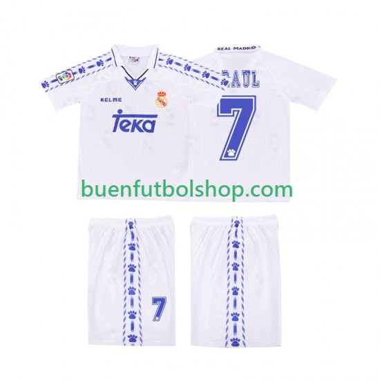 Camiseta de Fútbol Real Madrid RAUL 7 Retro 1996 1997 Primera Equipación Manga Corta Niño Camiseta de Fútbol Real Madrid RAUL 7 Retro 1996 1997 Primera Equipación Manga Corta Niño