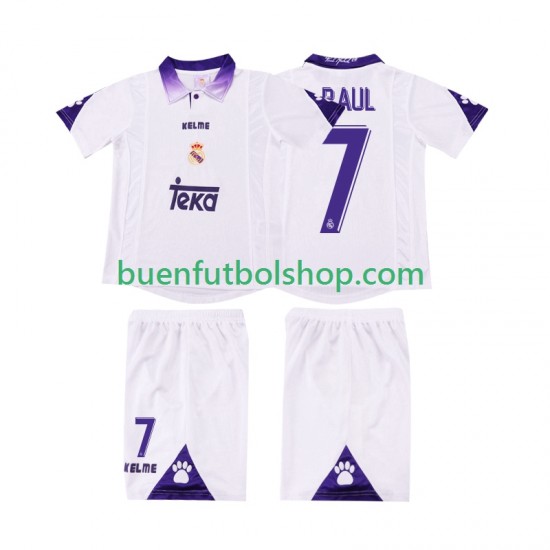 Camiseta de Fútbol Real Madrid RAUL 7 Retro 1997 1998 Primera Equipación Manga Corta Niño