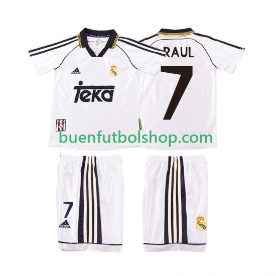 Camiseta de Fútbol Real Madrid RAUL 7 Retro 1998 2000 Primera Equipación Manga Corta Niño Camiseta de Fútbol Real Madrid RAUL 7 Retro 1998 2000 Primera Equipación Manga Corta Niño