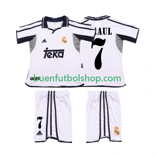 Camiseta de Fútbol Real Madrid RAUL 7 Retro 2001 2002 Primera Equipación Manga Corta Niño