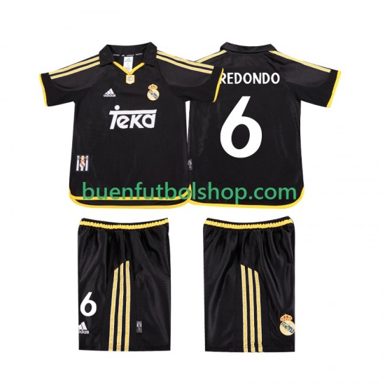 Camiseta de Fútbol Real Madrid REDONDO 6 Retro 1999 2001 Segunda Equipación Manga Corta Niño