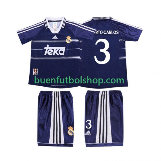 Camiseta de Fútbol Real Madrid ROBERTO CARLOS 3 Retro 1998 1999 Segunda Equipación Manga Corta Niño