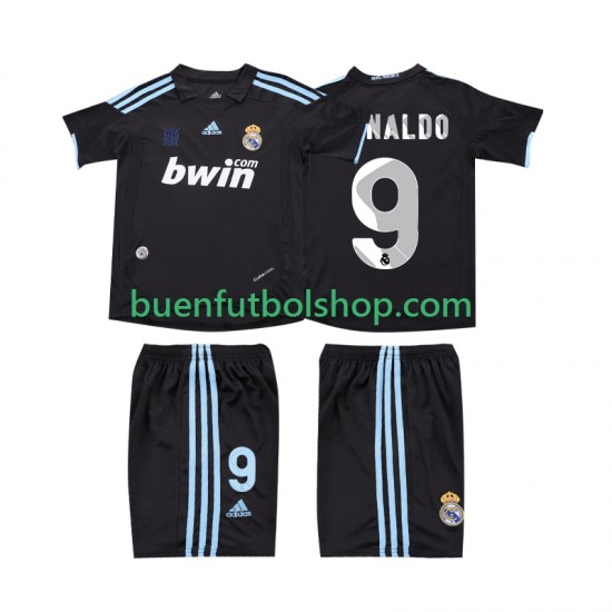 Camiseta de Fútbol Real Madrid RONALDO 9 Retro 2009 2010 Segunda Equipación Manga Corta Niño