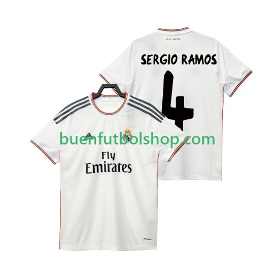 Camiseta de Fútbol Real Madrid SERGIO RAMOS 4 Retro 2013 2014 Primera Equipación Manga Corta Hombre