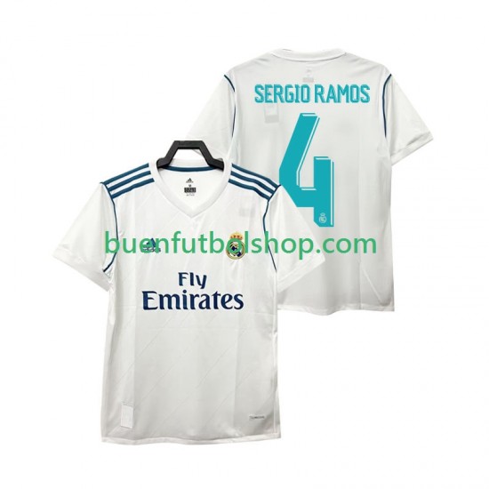 Camiseta de Fútbol Real Madrid SERGIO RAMOS 4 Retro 2017 2018 Primera Equipación Manga Corta Hombre