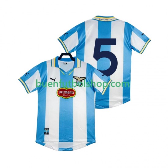 Camiseta de Fútbol SS Lazio 5 Retro 1999 2000 Primera Equipación Manga Corta Hombre
