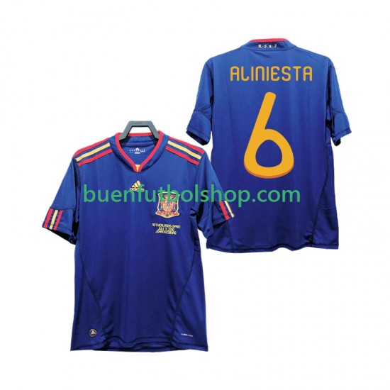 Camiseta de Fútbol España Andres Iniesta 6 Retro 2010 Segunda Equipación Manga Corta Hombre