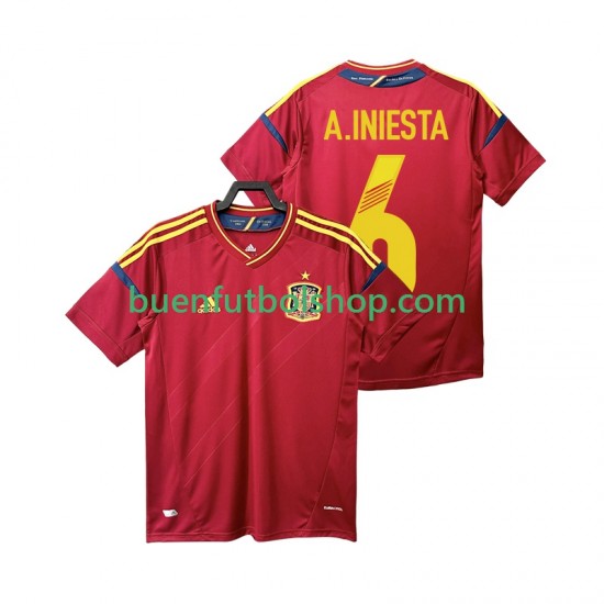 Camiseta de Fútbol España Andres Iniesta 6 Retro 2012 Primera Equipación Manga Corta Hombre