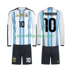 Camiseta de Fútbol Argentina Maradona 10 World Cup 2026 Primera Equipación Manga Larga Niño