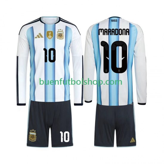 Camiseta de Fútbol Argentina Maradona 10 World Cup 2026 Primera Equipación Manga Larga Niño