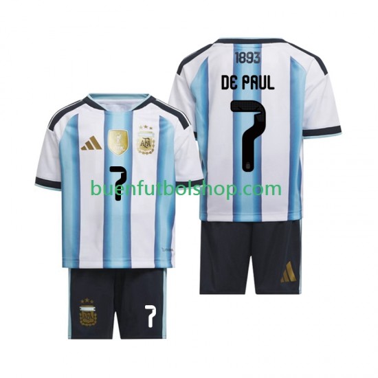 Camiseta de Fútbol Argentina Rodrigo De Paul 7 World Cup 2026 Primera Equipación Manga Corta Niño