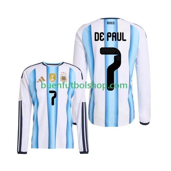 Camiseta de Fútbol Argentina Rodrigo De Paul 7 World Cup 2026 Primera Equipación Manga Larga Hombre